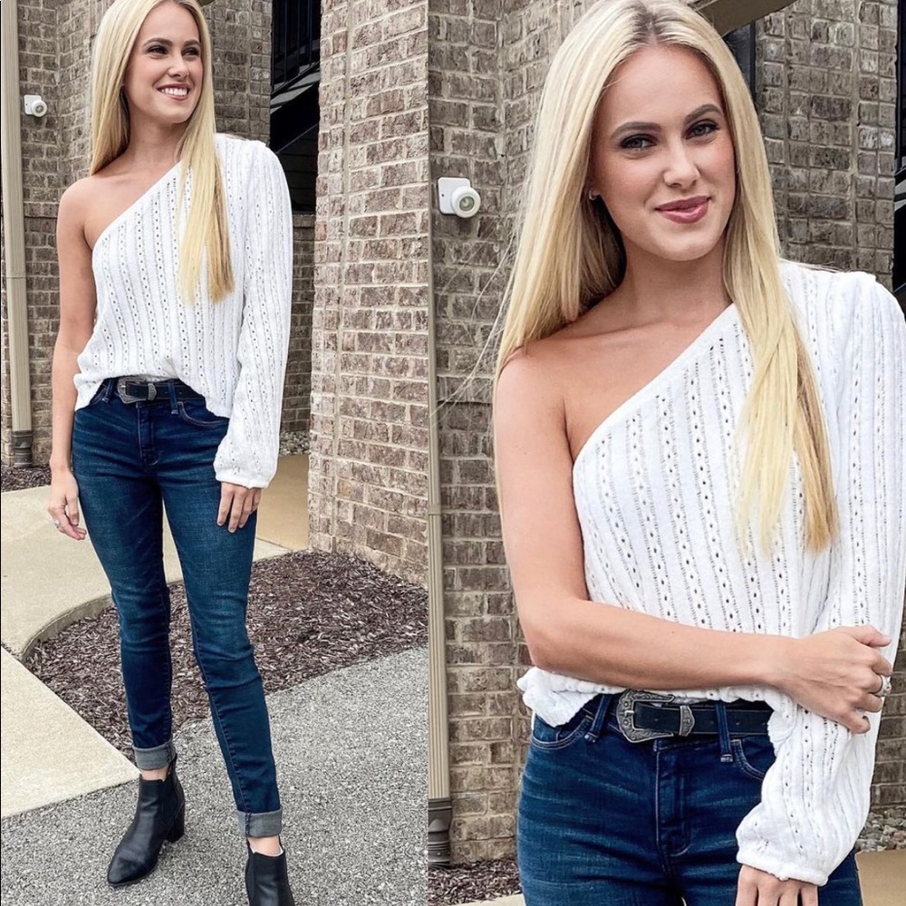 White One Shoulder Sweater